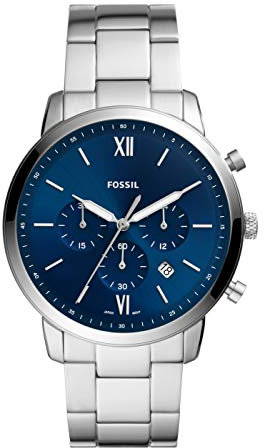 Fossil Herrenuhr Neutra Chrono, Chronographenwerk, 44 mm silbernes Edelstahlgehäuse mit Edelstahlarmband, FS5792
