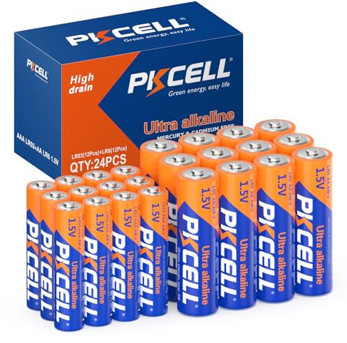 Batterie alkaline AAA(LR03 12pcs),AA(LR6 12pcs) combinazione 1,5V per giocattolo,mouse,telecomando,conservazione 10 anni,confezione da 24,PKCELL