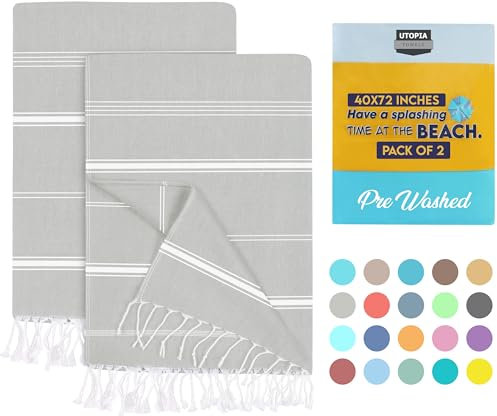 Utopia Towels 2er-Pack Hamamtuch Strandtuch Groß 100x180 cm Saunatuch aus 100% Baumwolle saugfähige und leichte türkische Strandtücher und Poolhandtücher (Kühles Grau)