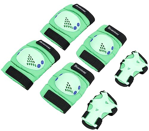 BOSONER Kids Knee Pads Set for 3-15 Year, Knee Elbow Pads and Wrist Guards for Boys/Girls, Child Protective Gear for Biking, Skating, Skateboarding, Roller Skating, Cycling, Scooter