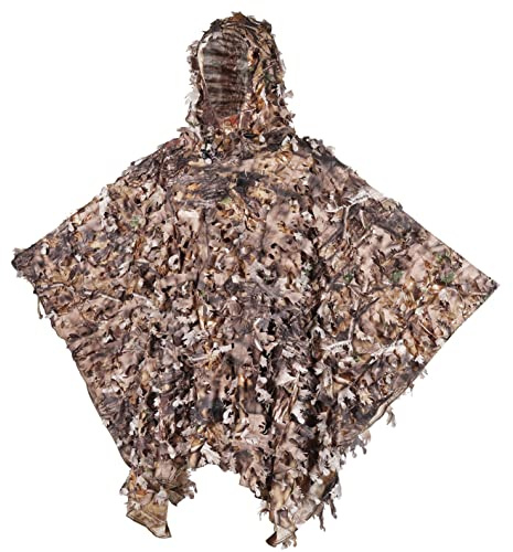 AUSCAMOTEK 3D leafy Poncho Ghillie Suit camouflage cloak Cape for Deer Hunting Brown