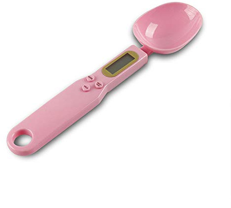 Electronic Food Spoon Scale 500g/0.1g Weighing for Grams and OZ, Digital Kitchen Scale with Handle Grip and Spout for Coffee Power, Pills, Tea, Flour, Oil, Baking（Pink）