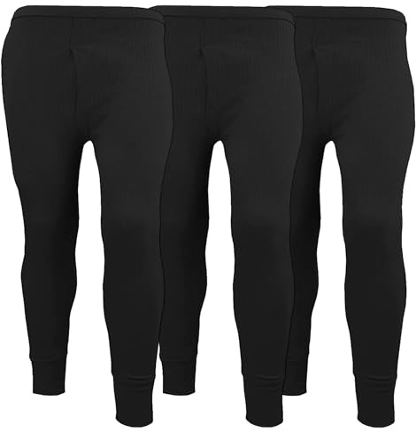 Paquete de 3 calzoncillos largos térmicos para hombre, ropa interior térmica, capa base, extremadamente calientes, cepillados por dentro, pantalones ultra suaves, leggings, pantalones, Negro, XL