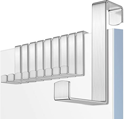 MOSUO Porte Manteau pour Porte, 10 x Crochet Porte Acier Inox, Patere Porte pour Tiroir, Placard Armoire, Cuisine Salle de Bains Chambre à Coucher, Argent