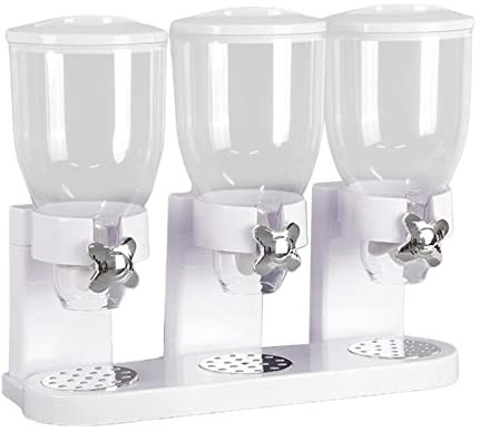 Dispensador Triple de Alimentos, Dispensador de Alimentos Secos Fácil de Usar, para Dulces, Nueces, Ddispensador de Cereales y Más (Blanco,A: blanco 2L)