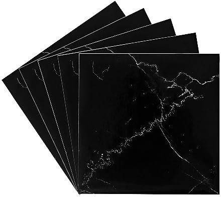 Fantasnight Tile Stickers 50Pcs 15x15cm Black Marble Self Adhesive Wall Tiles Sticky Back Plastic Vinyl Waterproof Peel and Stick on for Kitchen Bathroom Backsplash Splashback Home Decor