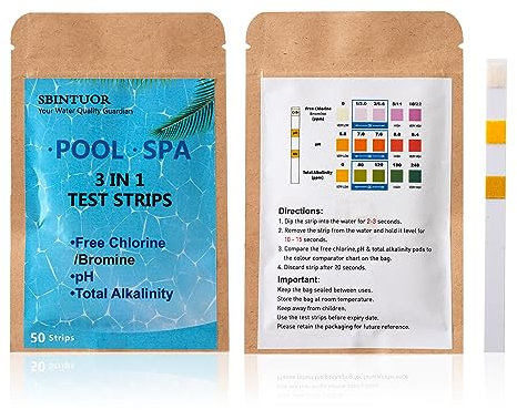 SBINTUOR Strisce Test Piscina PH e Cloro, Alcalinità Totale 3 in 1 Tester Piscina Analisi Acqua Piscina Spa Hot Tub - 50 Strisce