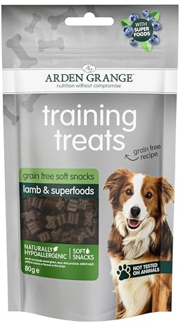Arden Grange Grain Free Training Treats Lamb & Superfoods 10 x 80 g - Soft Natural Rewards with 30% Fresh Lamb, Antioxidants and Prebiotics - Low Fat, Hypoallergenic, Made in England