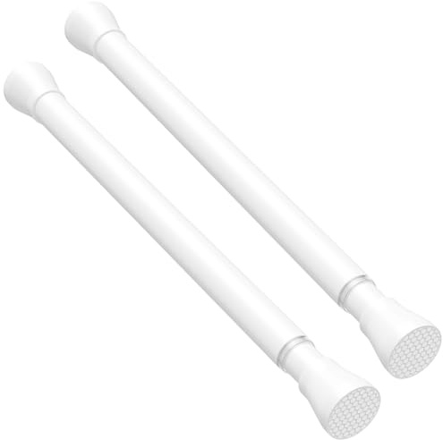 AIZESI White Small Tension Rods 40-70cm 2PCS,No Drill Spring Curtain Pole | Extendable adjustable spring pole.Small tension rod for cupboards,windows,wardrobe,bathroom and hanging,tool-free drill-free.