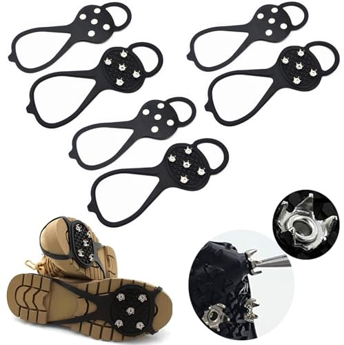 [3 Pairs]Universal Ice Grips Non-slip Gripper Spikes,Shoe Ice & Snow Grips Traction Cleats Outdoor Anti-Slip with 5-Claw Ice Fishing Gear for Running Footwear Walking