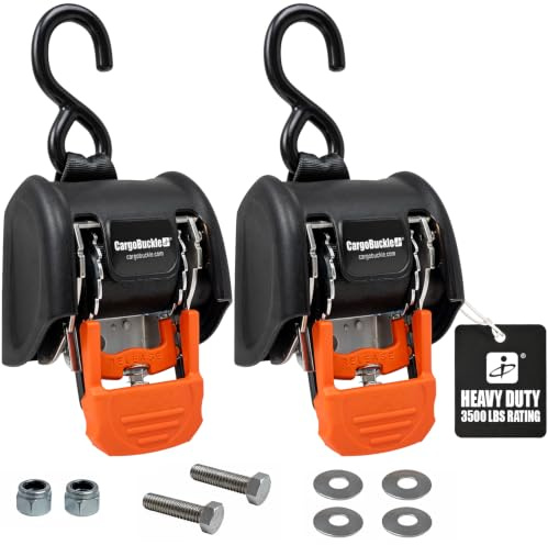 CargoBuckle G3 Bolt On Retractable Ratchet Straps Heavy Duty, 3,500 lbs Break Strength, 2-Inch x 6-Feet Automotive Tie-Downs for Trucks, Cargo Trailer Straps for ATV & SxS, 2-Pack