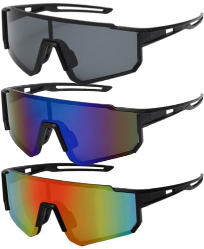 JSTHHTT 3 Stück Sport Sonnenbrille, Polarisierte Fahrradbrille Winddicht, Schnelle Brille Rave, Radfahrer Brille für Herren Damen UV400 Schutz für Outdooraktivitäten