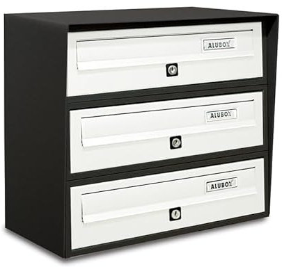 ALUBOX SLIM Cassette Postali Condominiali 3 Posti 37,8X39X30 Cm In Lamiera Zincata E Alluminio Cassetta Postale Da Esterno Condominiale Con Sistema Anti Prelievo (ANTRACITE BIANCO)