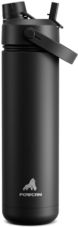 POWCAN 26 oz isolierte Wasserflasche mit 2-in-1-Trinkhalm und Ausgussdeckel, hält 24 Stunden kalt, auslaufsicher, passt in Auto-Getränkehalter, Edelstahl-Wasserflasche für Sport (Dark Knight)