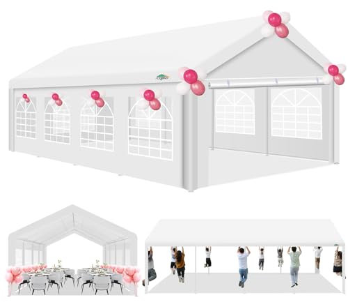COBIZI Pavillon 4x8m, Partyzelt 4x8m Wasserdicht Stabil, mit PE-Plane inkl, Erdnägel und Seile, Metall Gartenzelt, UV-Schutz 50+ Luxus Hochzeitszelt Festzelt, Weißes Zelt