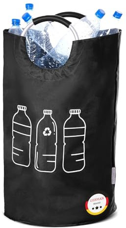 WELLENBORG® Contenitore pieghevole per bottiglie di pegni nero – raccoglitore di bottiglie impermeabile grande cestino – Vetrato vuoto bottiglie di stoccaggio