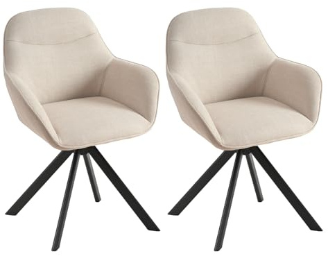 Goeurvant Chaise Pivotante Salle à Manger à 360° avec Accoudoirs Lot de 2, Chaises Beige Fauteuil Salle à Manger Rembourrées en Lin avec Pieds en Métal