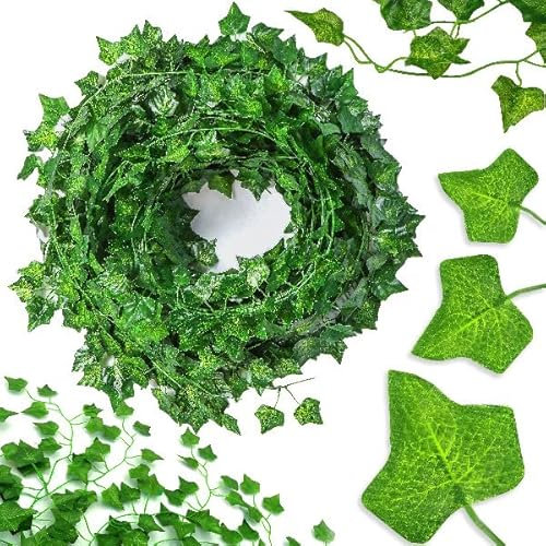 Retoo 12 pezzi verde edera artificiale, piante artificiali con lunghezza totale superiore a 25 m, tenda universale e decorativa, per feste di nozze, giardino, balcone, decorazione, facile da