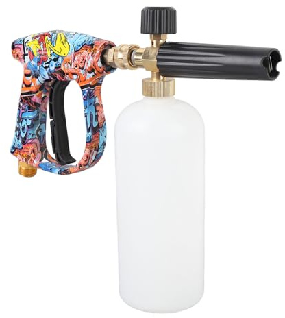 Kit de pistola de espuma de 1 l con núcleo de latón, protector de lavado de coche, 5 boquillas de pulverización angular, conexión rápida, paño de espuma ajustable, pistola de espuma para limpieza de