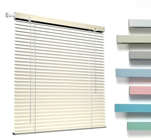 No Drill No Tools 1 Inch Aluminium Mini Blinds Cordless Horizontal Blinds for Indoor Windows, Blackout Window Shades Custom 10 28 32 36 42 48 56 64 68 76 for Home Office Living Room(Light Wh