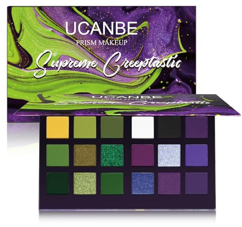 Green Purple Goth Eyeshadow Palette Makeup- 18 Colors Matte Shimmer Metallic Bright & Dark Smoky Gothic Eye Shadows for Halloween Christmas Grinch Witch Beetle-juice Ursula SFX Cosplay Costume Make Up