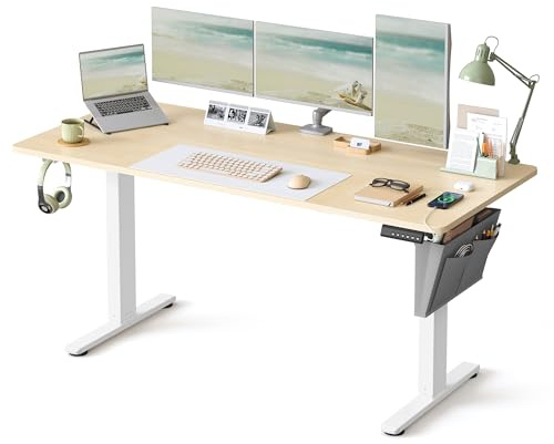 VASAGLE Electric Standing Desk, Height Adjustable Desk, 160 x 70 cm, Continuous Adjustment, Spliced Tabletop, 4 Memory Heights, Golden Oak LSD136YA02