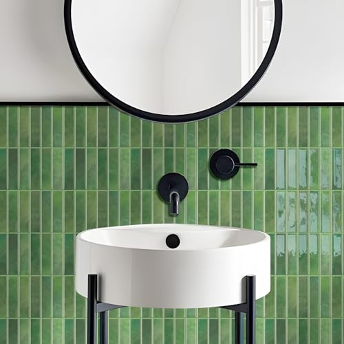 Alwayspon 20×25cm/7,9×10Zoll×10Stk Grüner Marmor-Stil 3D Vinyl Spritzschutz Fliesen, selbstklebende abziehbare und aufklebende Wandfliesen Aufkleber zum Aufkleben auf U-Bahn-Fliesen für Küchen- und