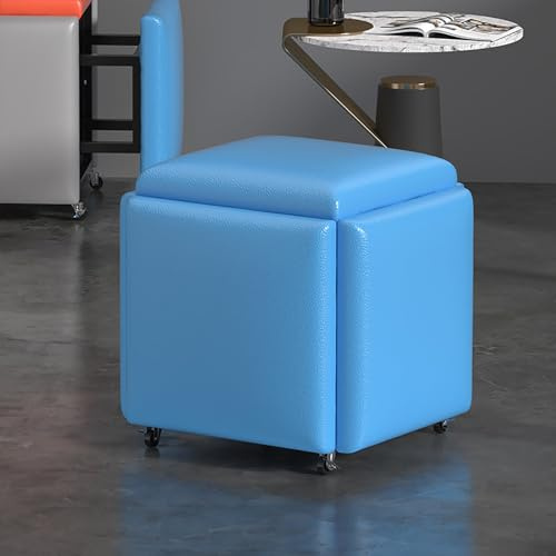Cubo Di Seduta 5 In 1 Con Ruote Girevoli – Sgabello Ottomano Impilabile In Similpelle O Velluto (35x35x35 Cm O 45x45x45 Cm)(Leather7,35x35cm(14x14))