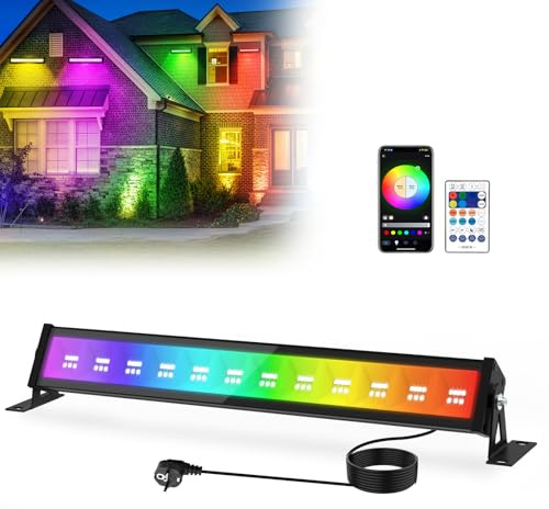 T-SUN 50W RGB Barra de Luz LED, RGBCW Foco LED Exterior, Iluminación Mural RGB Inteligente con Mando a Distancia/APP/Memoria/Temporizador/Impermeable IP66 para Escenarios Bar Fiesta Jardín