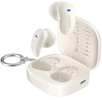 Belkin SoundForm Anywhere Trådlösa Hörlurar, Lätta Sömnhörlurar, Liten Design för Sidosovare, Bluetooth 6.0, 26 tim. Batteritid, IPX4, Öronsnäckor för Sömn, Sport, m.m. - Creme