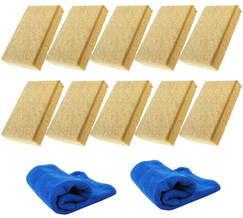 Spugne abrasive in cellulosa naturale e cocco con panni per la pulizia, confezione da 12, ecologiche, compostabili per pentole, padelle, piatti