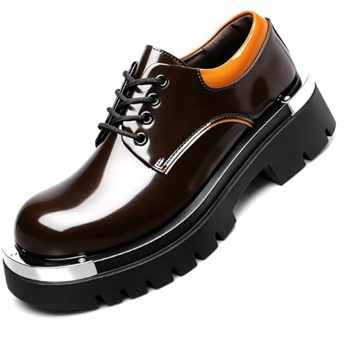 TvzsiY Scarpe Oxford Eleganti da Uomo in Pelle Verniciata con Lastra di Metallo Scarpe Matrimoni Classiche, Antiscivolo Suola,Wine Red,46 EU