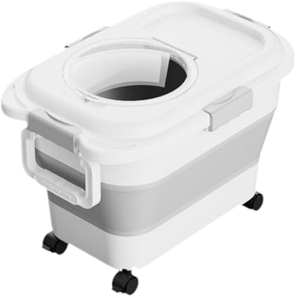 Harilla Récipient de Stockage Conteneur Pliable pour Nourriture Animaux Bac Hermétique en PP Fenêtre Transparente roulettes pour Facilité D'Utilisation Pratiq, Blanc