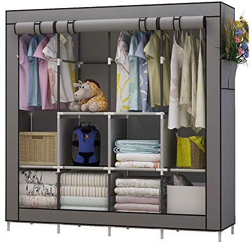 UDEAR Armario de Ropa de Tela y Tubo Metal para Ropa Organizador Ropero Plegable Colgar (Gris)