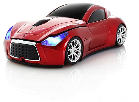ECOiNVA Wireless Sports Car Mouse Desktop Laptop Computer Optical Mouse Mice AAA Battery Nano USB 2.4GHz Gaming Mouse (Red)