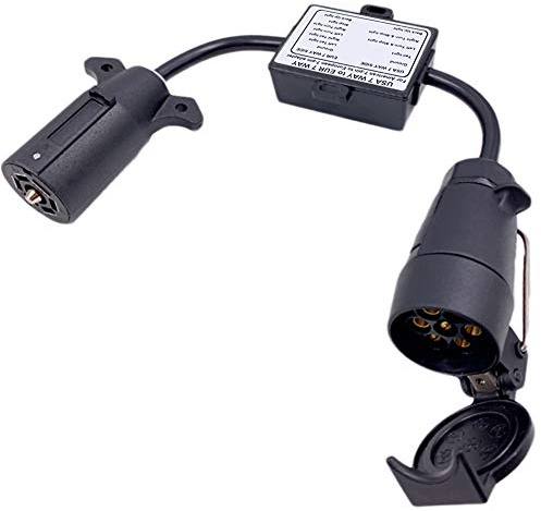 CARROFIX USA to EU Trailer Light Converter American Style 7-Way Blade Connector (Vehicle Side) to European Style 7-Pin Round Adapter (Trailer Side)