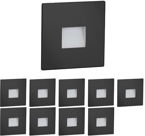 ledscom.de 10 pièces LED lumière d'escalier/lampe murale encastrée FOW pour l'intérieur et l'extérieur, downlight, carré, noir, 85 x 85mm, blanc chaud