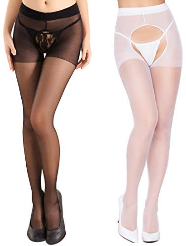 VisSec Damen Erotik Strümpfe Sexy Offen Ouvert-Hose Dessous Strumpfhose Pantyhose Lange Pants Reizwäsche Weltollk Reizvolle Stockings Klassische Netzstrümpfe Strümpfe Schwarz Weiß Schwarz Leggings