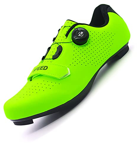 Prodkfe Chaussures De Cyclisme VTT Route pour Hommes Chaussures De Vélo De Sport De Cyclisme Mode Respirantes Chaussures De Verrouillage De Vélo Unisexe Vert 42 EU