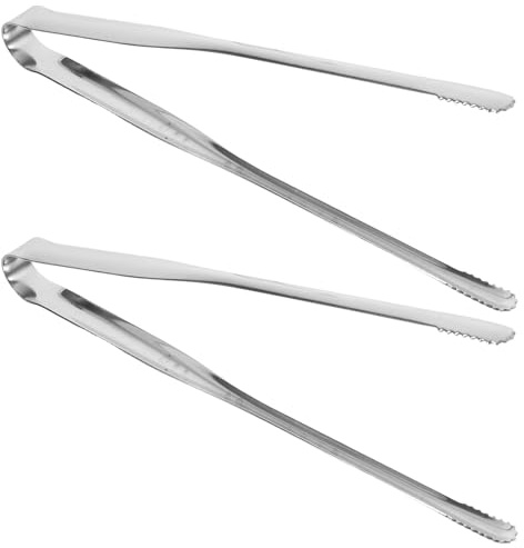 Lurrose 2 Pieces Korean Japanese Barbecue Tongs Steak Tongs Stainless Steel Long Grill Tweezers Grill Clip Tongs for BBQ Cooking Sea Food Silver