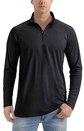 TACVASEN Long Sleeve T Shirt Men UPF 50 1/4 Zip Running Gym Top Black,3XL