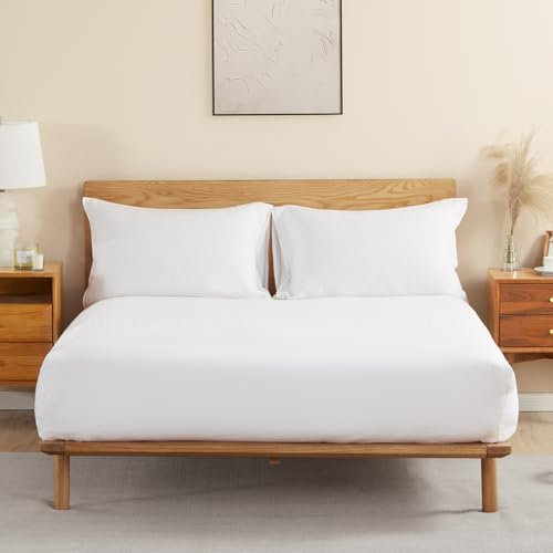 DAPU Spannbettlaken Leinen, 100% französischer Naturflachs Atmungsaktives 160×200+30cm Spannbetttuch mit Gummizug, Öko-Tex 100 Standard Bettlaken, Stonewashed Weiches Betttuch, Weiß