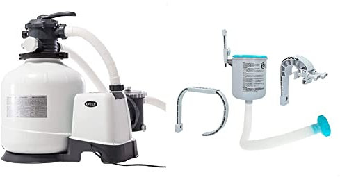 Intex 26652 Pompa A Sabbia, Flusso Acqua 12.000 L/H, Flusso Sistema 9.200 L/H, Bianco & Skimmer Di Superficie Per Montaggio A Parete, 20.96 x 24.13 x 33.02 Cm