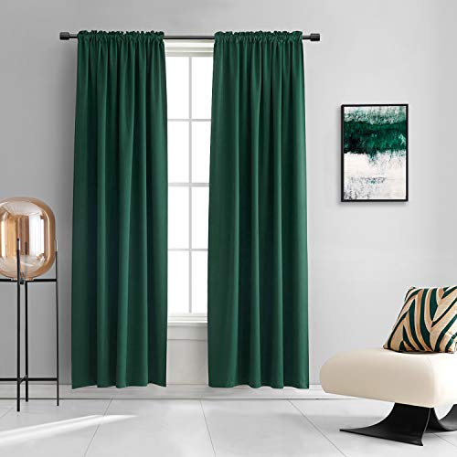 DONREN 2 Panels 84 Inches Length Dark Green Blackout Thermal Insulating Window Curtain Panels for Bedroom with Rod Pocket (Hunter Green,52 x 84 Inches Long,2 Panels)