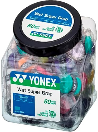 YONEX Super Grap Overgrip 60 Count Bucket | Durable Lightweight Replacement Tennis & Badminton Racquet Grips in Multipacks | Maximum Control, Feel & Protection, Assorted