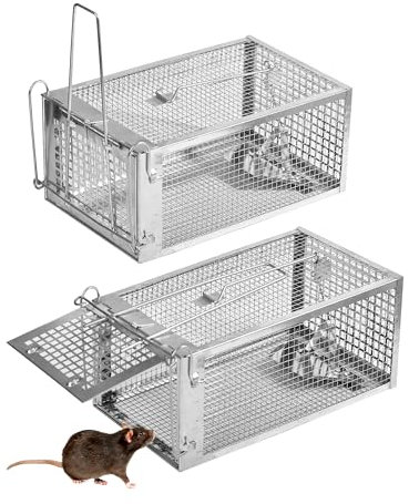 LAOYE Piège XXL Lebendfalle Mausefalle 2er-Pack Rattenfalle lebend Groß 27 x 14 x 11 cm Maus & Ratte Käfigfalle für Innen & Außen - Wiederverwendbare Tierfreundliche Lebendfalle für Mäuse