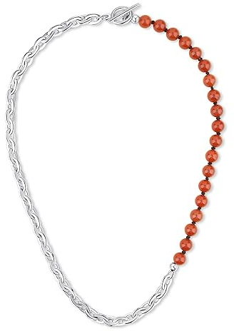 GAVU Collana da Uomo con Catena Forzatina e Perline di Diaspro Rosso Genuino 50cm