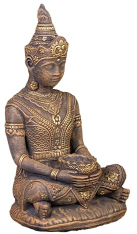 gartendekoparadies.de Statue de Bouddha thaïlandais en pierre moulée résistante au gel, hauteur 80 cm, 75 kg, pour extérieur (doré)