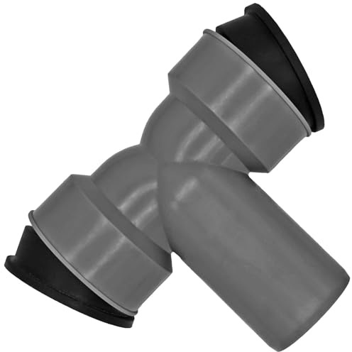 MegaHaustechnik HT Siphon Doppelanschlußwinkel 38-44mm x DN50 mit 2 Gummimanschetten Innendurchmesser 38 bis 44mm für Siphonrohr, Steck-Ende AußenØ 50mm für Rohr Muffe DN50, Waschbecken
