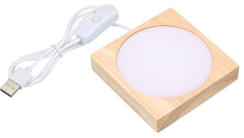 PATIKIL Base luminosa a LED in legno da 10,2 x 10,2 cm, base per esposizione di luce in legno con interruttore per 3D in vetro di cristallo aromatico, pietra artistica, luce